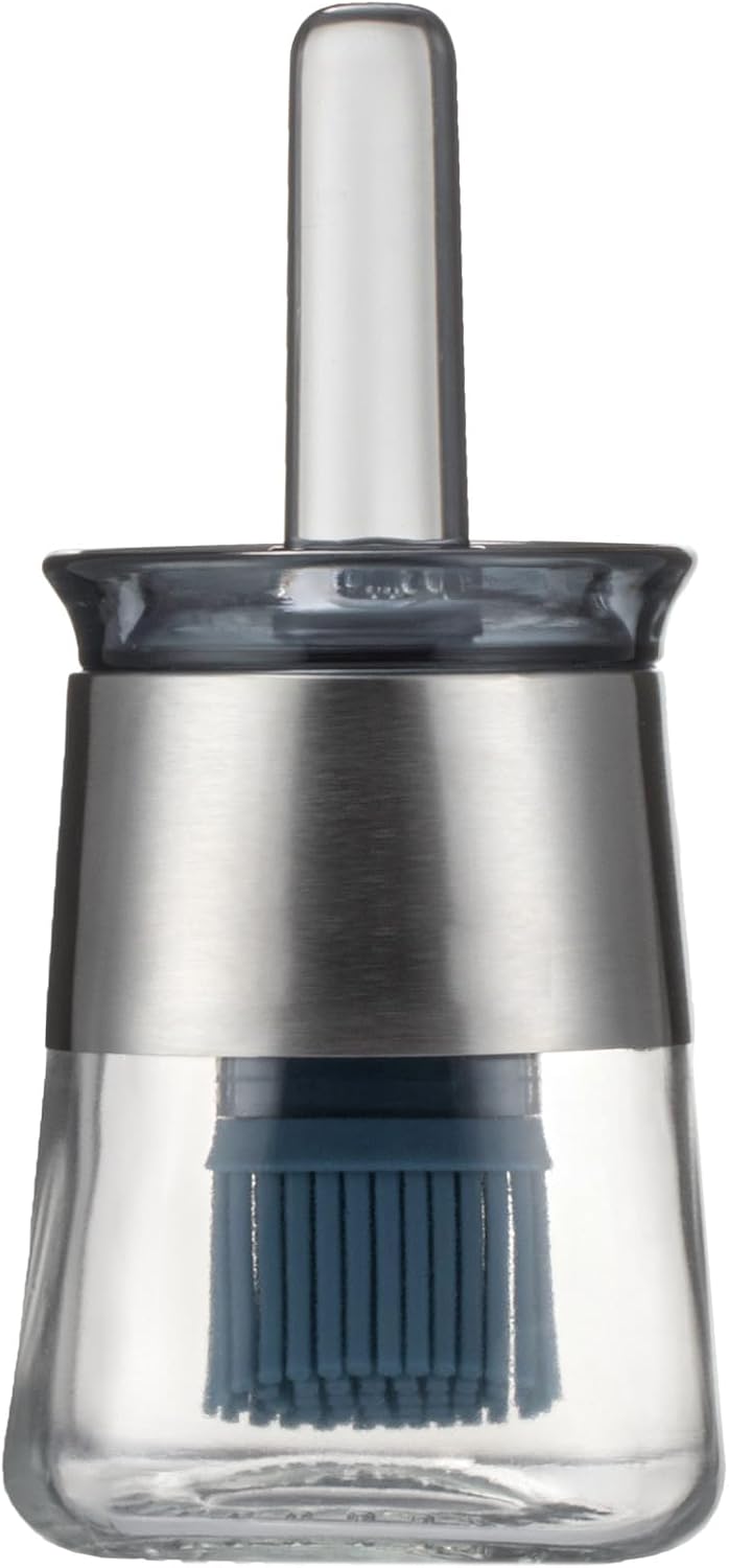 Oil Bottle Brush, 9 oz Olive Dispenser Bottle with Brush,Silicone Basting Brush Oil Separator for Cooking, Glass Oil Dispenser for Kitchen Barbecue Sauce Grill Frying (Blue,270 ml)