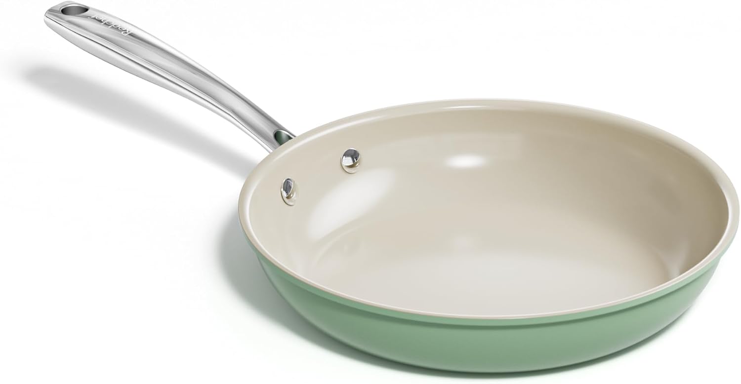 Redchef Nonstick Frying Pan Skillet, Ceramic Non-Stick Saute Pans, 9.5 inch Cooking Fry Pan with Stay Cool Handle, All Stovetops, Dishwasher/Oven Safe, PFAS-Free, Non Toxic (Green)