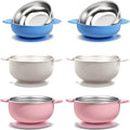 6 Pack Stainless Steel Bowls,suction two-in-one, BPA-free detachable silicone sleeve, anti-slip, heat-resistant, unbreakable, dishwasher safe, suitable for fruits, vegetables and rice