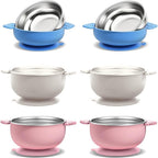 6 Pack Stainless Steel Bowls,suction two-in-one, BPA-free detachable silicone sleeve, anti-slip, heat-resistant, unbreakable, dishwasher safe, suitable for fruits, vegetables and rice