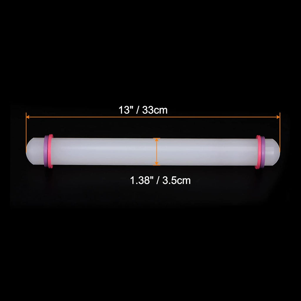 HARFINGTON Fondant Rolling Pin 13 Inch x 1.38 Inch Adjustable Guide Rings Non-Stick PP Plastic Fondant Roller Dough Roller Kitchen Decorating Tools for Cookie Pastry Pizza Clay