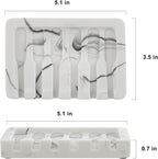Self Draining Soap Dish - Marble Look Soap Holder Tray Savers Box Container Sponge Holder for Bathroom Shower Kitchen, White