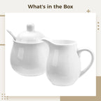 White Porcelain Sugar and Creamer Set, Elegant Ceramic Coffee Serving Set with Sugar Bowl and Cream Pitcher, Milk Creamer and Sugar Container Set Coffee Tea Service for Home Restaurant