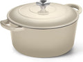 P&P CHEF 6QT Enameled Dutch Oven, Cast Iron Dutch Oven Pot with Lid for Bread Baking, Enameled Casserole Pot for Roasting Braising Stewing Frying Simmering, Various Stoves & Easy Clean, Khaki