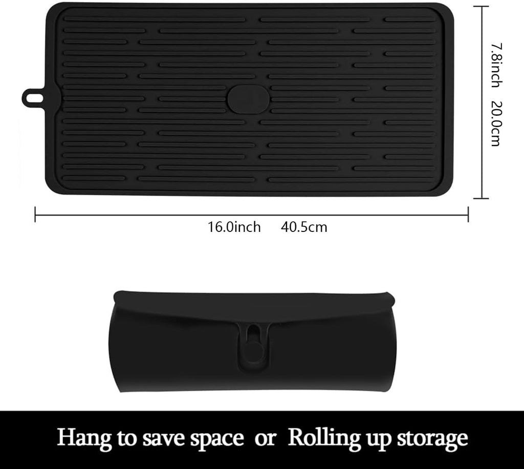 Dish Drying Mat, Silicone Drying Mat Good Large Drying Mats for Kitchen, Heat Resistant Mat Solid Rectangular (Black)