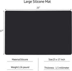 Gartful Silicone Mats for Kitchen Counter, Thicker 0.06", 25 x 17 inches Multipurpose Table Mat, Silicone Pad Desk Work Mat, Nonstick Nonskid Heat-Resistant Pad, Placemat, Black
