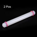 HARFINGTON 2pcs Fondant Rolling Pin 12 Inch x 1.38 Inch Adjustable Guide Rings Non-Stick PP Plastic Fondant Roller Dough Roller Kitchen Decorating Tools for Cookie Pastry Pizza Clay