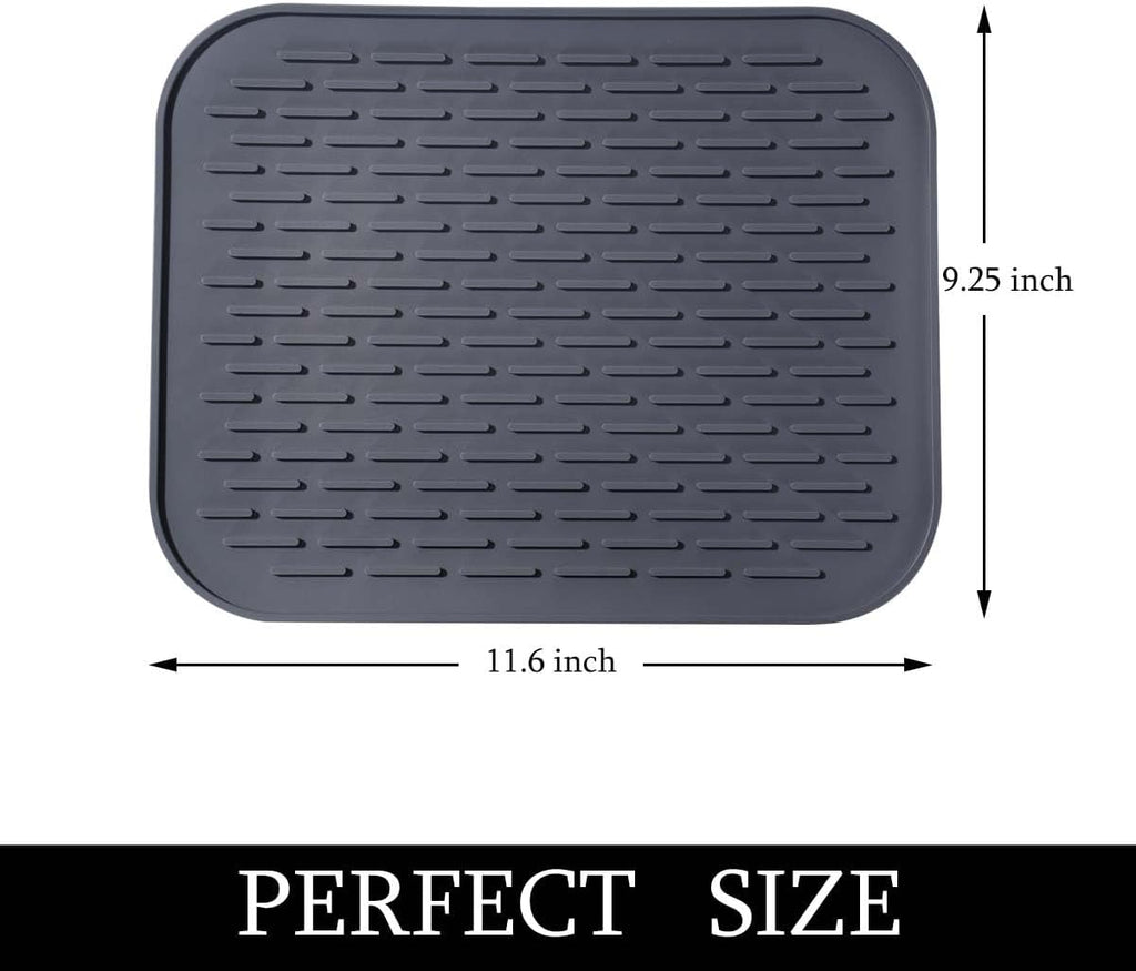 Dish Mat Silicone Dish Drying Mats Works For Drying Stemware Cocktail Glasses Silverware Pots Pans Knives and Dish Rack for Kitchen Counter Sink Bar Pads Easy to Clean (11.5" x 9.1")