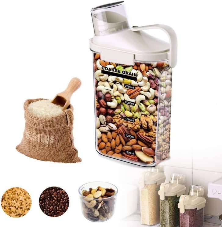 1 Piece Cereal Containers Storage, 2.5L/85oz Rice Airtight Storage Container, BPA Free Clear Plastic Cereal Dry Food Flour Bin, Dog Cat Food Dispenser with Measuring Cup, for Kitchen Pantry