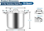 E-far 10 Quart Pot, Stainless Steel Stock Cooking Pot with Glass Lid for Soup Canning Stewing Simmering, Heavy Duty Large Cookware with Triply Base for Induction Gas Ceramic Stoves, Dishwasher Safe
