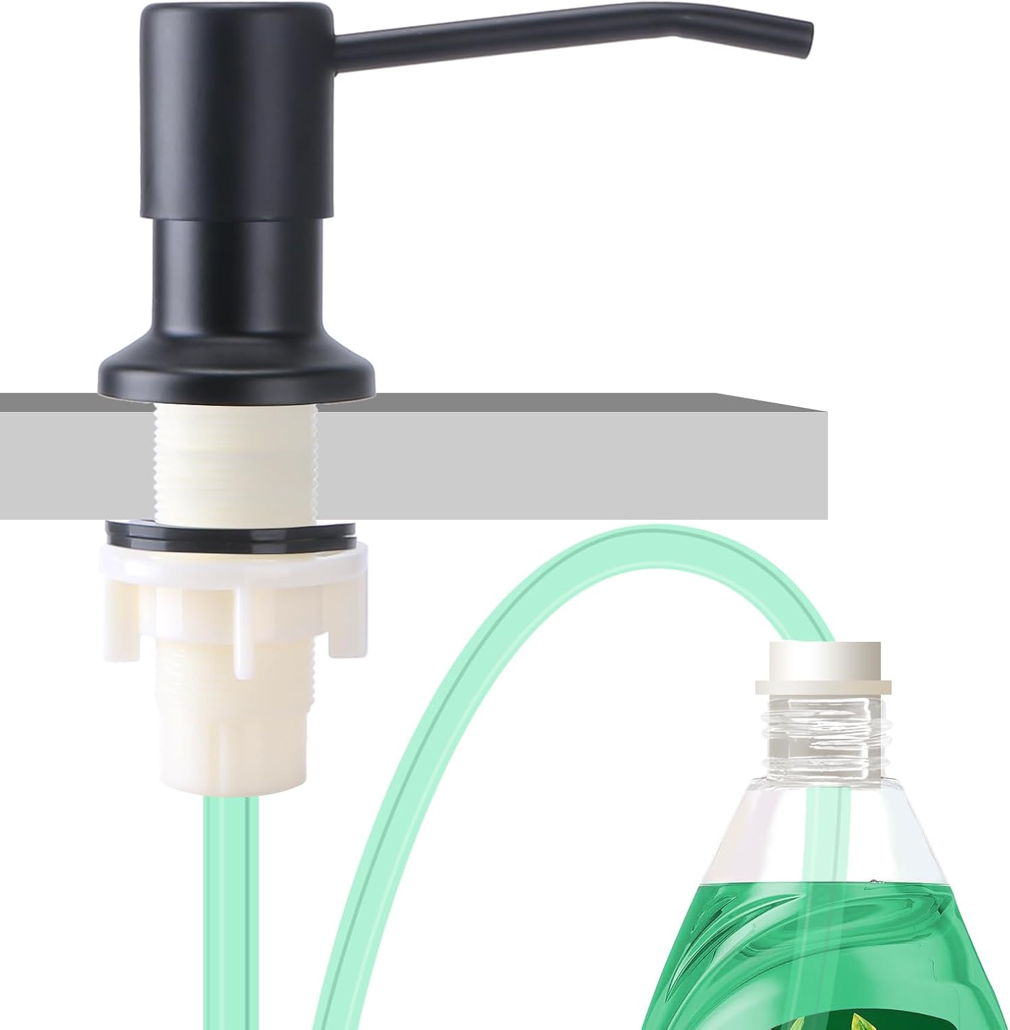 Soap Dispenser for Kitchen Sink, Built in Sink Soap Dispenser, Countertop Soap Dispenser Pump with 47" Extension Tube kit, No Need to Fill Little Bottle Again, Black