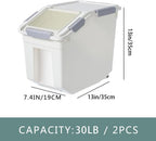 30Lbs 2 Pack Food Storage Container with Scoop, Airtight Rice Storage Bins Flour Containers Pet Food Dispenser with Handle & Wheels, Plastic Kitchen Pantry Organization for Cereal Baking Supplies