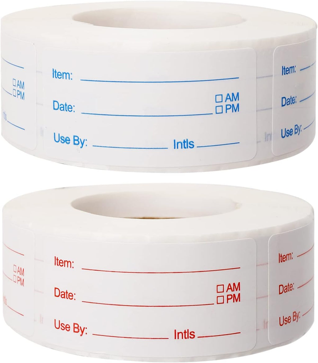 2 Rolls 1000 Pieces Removable Food Labels, 1 x 2 Inch Date Stickers for Freezer, Refrigerator Food Containers - Easy to Write On
