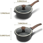 Vinchef New Nonstick Sauce Pot Set with Lids, 3QT Saucepan & 4QT Saucepot,Dishwasher Safe,Induction Compatible, Scratch/Stain Resistant, Stay-Cool Handles, PFAS-Free, Black