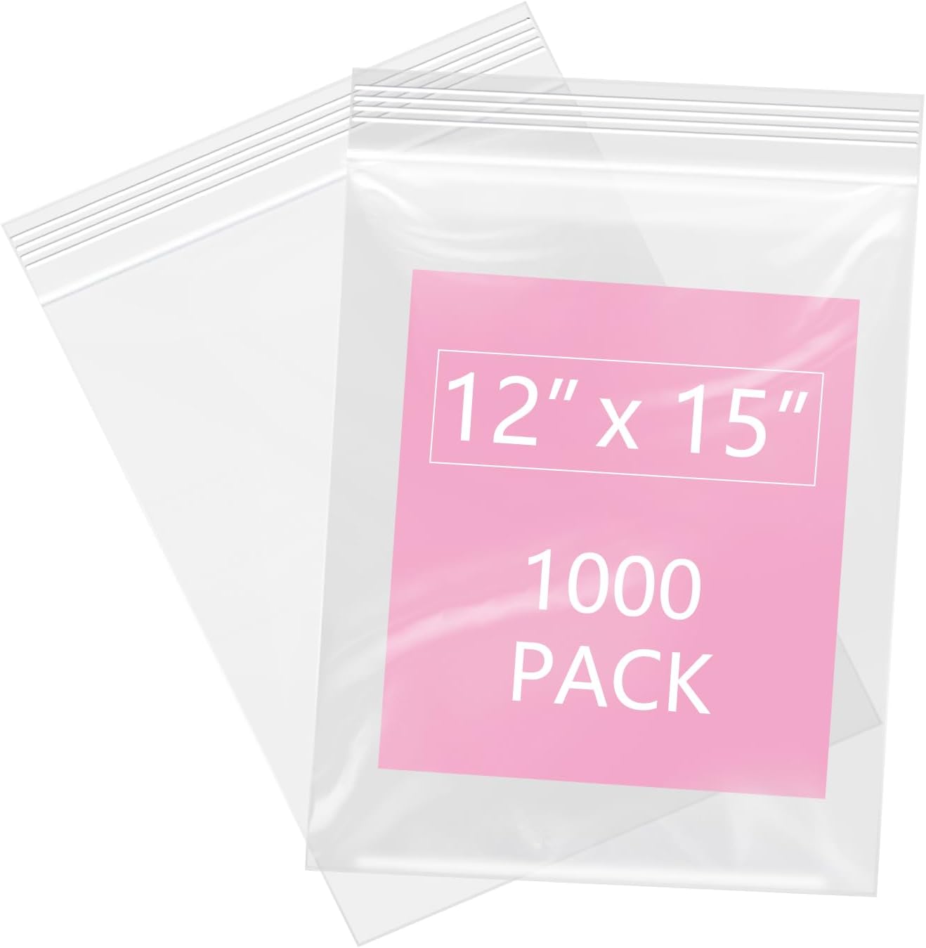 iMailer - 1000 Pcs- 12" x 15" Large Plastic Zip Poly Bags- Clear Zip Storage Bag for Clothing, T-Shirts, Pants