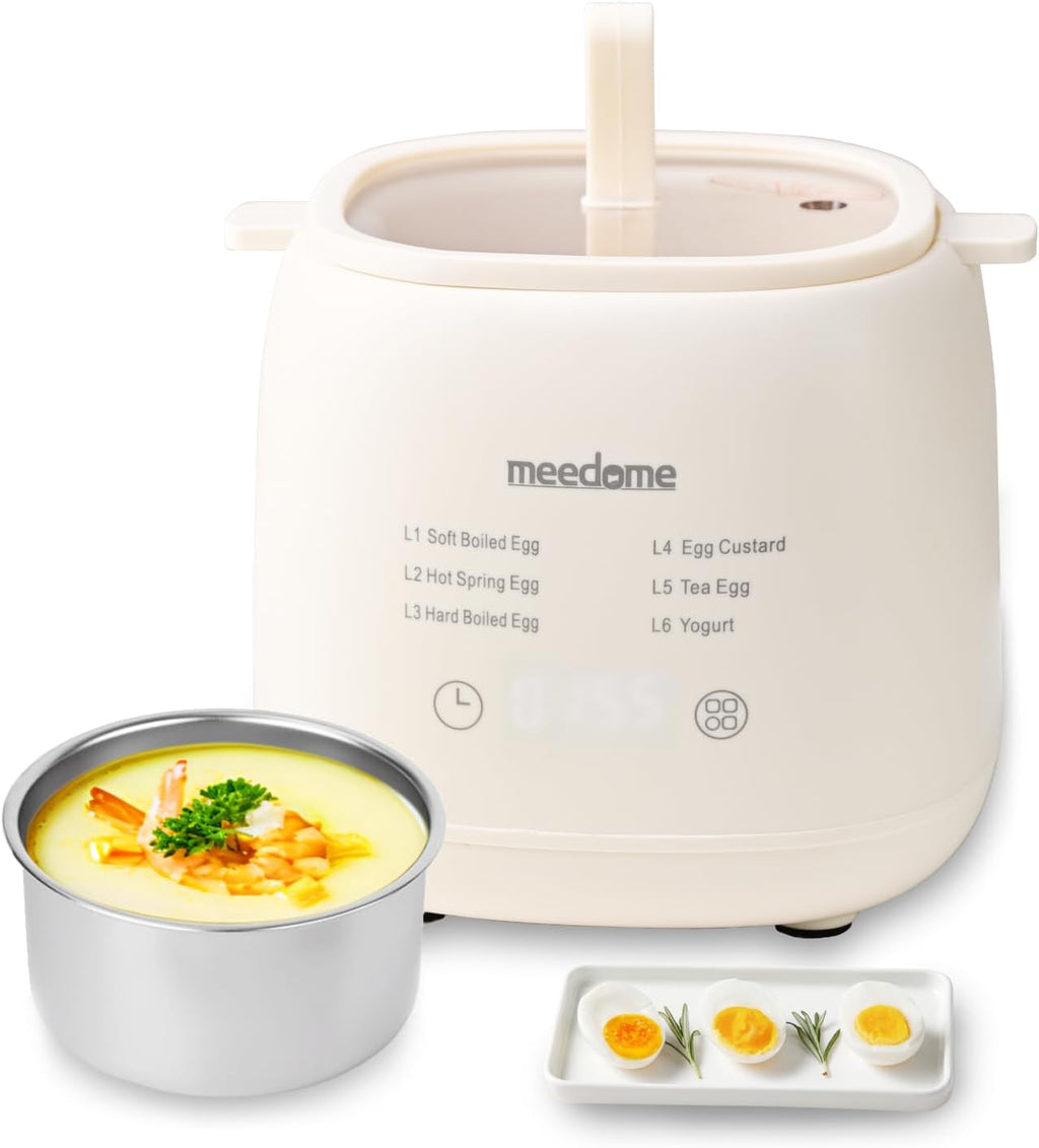 Electric Egg Cooker 6-in-1 with Auto Shut Off, Egg Steamer for Soft/Hard Boiled Eggs, Onsen Tamago, Tea Eggs, Custard, Yogurt Maker (BPA-Free Stainless Steel, Compact for Dorm/Keto Kitchen)