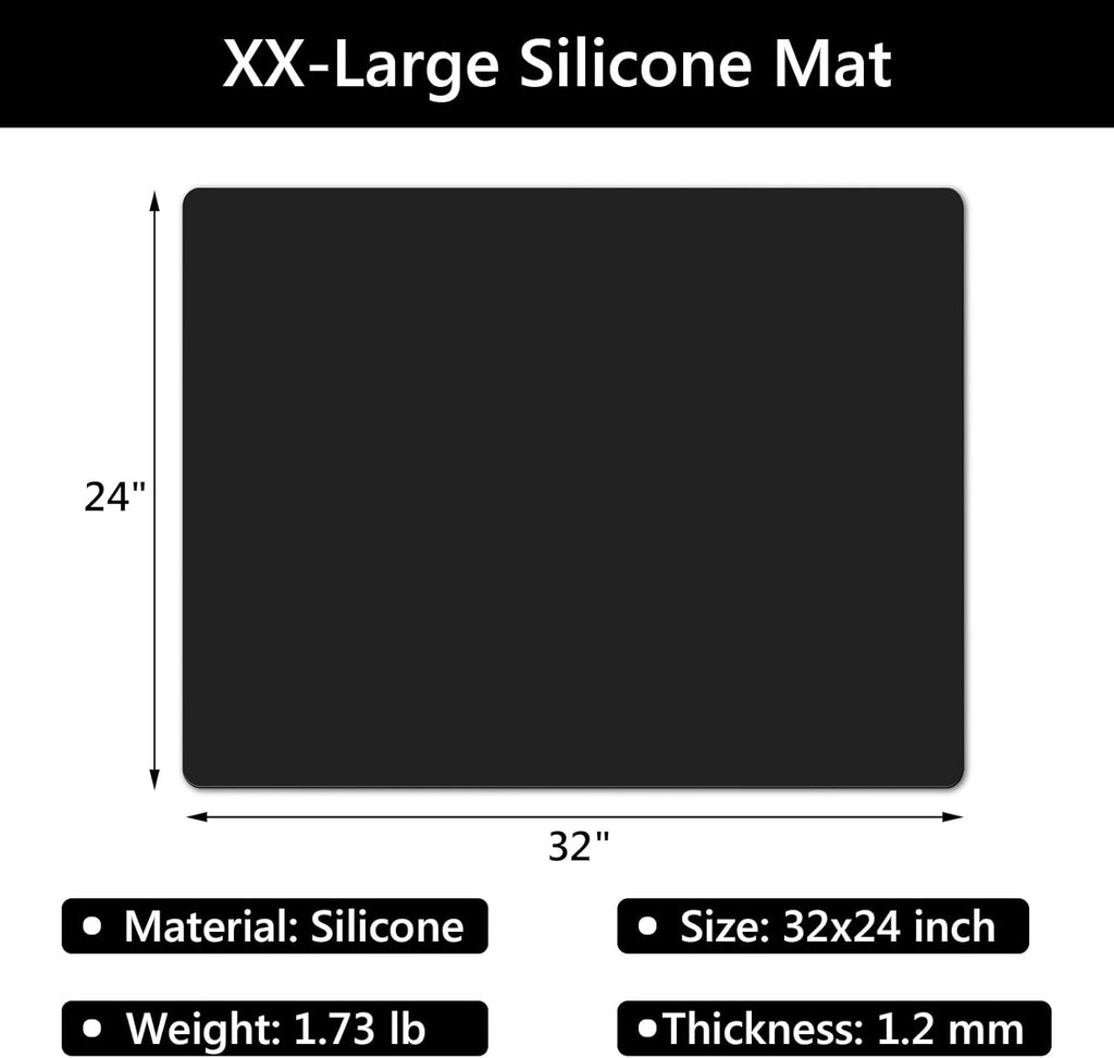 Gartful 2 Pack Silicone Mats for Countertop - 0.05" Thicker, 32" by 24" Extra Large Counter Table Protector, Heat Resistant Mat, Work Desk Pad, Non Skid Placemat, Multipurpose Mat, Pastry Mat, Black
