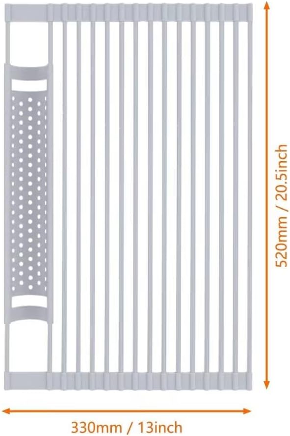 Silicone Wrapped Dish Drying Rack Above Sink, Width 20.47 inches x Length 12.99 inches, roll up Dish Drain Above Sink - Foldable (Silicone Rubber)