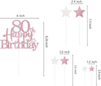 Glittery 80th Happy Birthday Cake Topper with Star,Personalised 80 Birthday Cake Toppers Party Decorations Party Supplies for Men Women Rose Gold