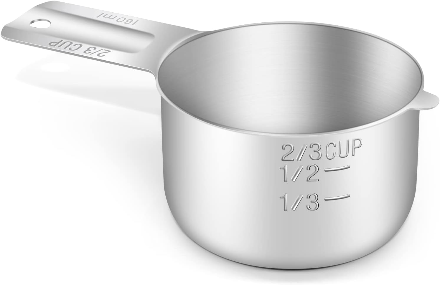 1PCS 2/3Cup (160ml, 5.3oz) Single Measuring Cup, Stainless Steel Measure Scoop, Metric and US Measurement, Dishwasher Safe