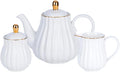 Jusalpha Fine China Pink Teapot and Creamer Sugar Bowl Set, TW (White)