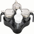 TINMIX Revolving Condiment Pots Sugar Bowl Salt & Pepper Cellar with Lid and Spoon, Set of 4 Seasoning Box Spice Jar with 360 Rotating Tray for Kitchen, 3 Pots+1 Oil Dispenser
