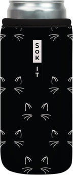 Sok It CanSok Sleeve for Beer & Soda Insulated Neoprene Cover (Mystical Meows, 12oz Slim Can Sleeve)