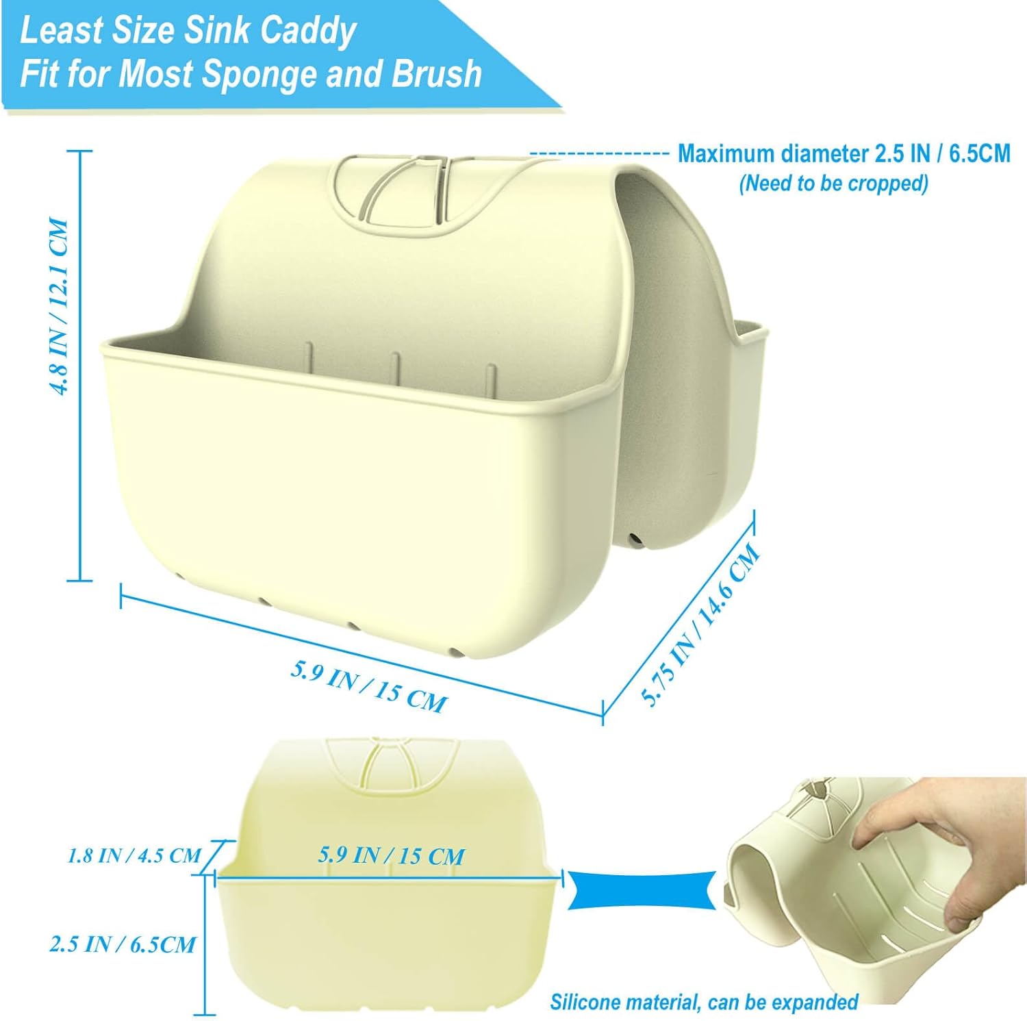 Sponge Holder for Kitchen Sink, Silicone Sink Saddle Caddy Organizer Rack, Sponges Holder Over Faucet, Hanging Kitchen Organizer Accessories Rack Basket Beige