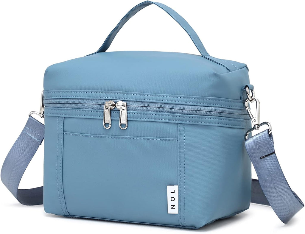 NOL Natural Organic Lifestyle Small Insulated Lunch Bags for Women Cooler Bag Lightweight Nylon Waterproof Lunch Box For Work (Small, Dusty blue)