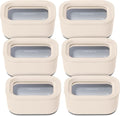 Caraway 6pc Glass Food Storage Set - 2.6 Cup Storage Containers For Food (6) - Non-Toxic Ceramic-Coated Glass - Air Release Technology - Compact & Stackable Design - Cream