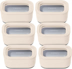 Caraway 6pc Glass Food Storage Set - 2.6 Cup Storage Containers For Food (6) - Non-Toxic Ceramic-Coated Glass - Air Release Technology - Compact & Stackable Design - Cream