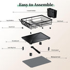 Kitchen Dish Rack with Mat Space-Saving Small Dish Drainer,Simple Human Expandable Over The Sink Dish Drying Rack,Rustproof Drying Rack Dishes with Utensil Holder,15" Dx11 W(inches),Black