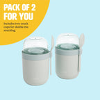 Tasty Travel Snack Cups with Spoons, On-The-Go Snacking, Divided Compartments, Great for Nuts, Cereal, Granola, Yogurt and More, Made Without BPA, 2-Pack, Aqua