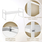 16.5~27.1" Expandable Shelf Organizer, 1Pack 8.1" Wide Stackable Cabinet Shelf Organizers, White Metal Sturdy Kitchen Counter Storage for Countertop, Adjustable Height Spice Rack