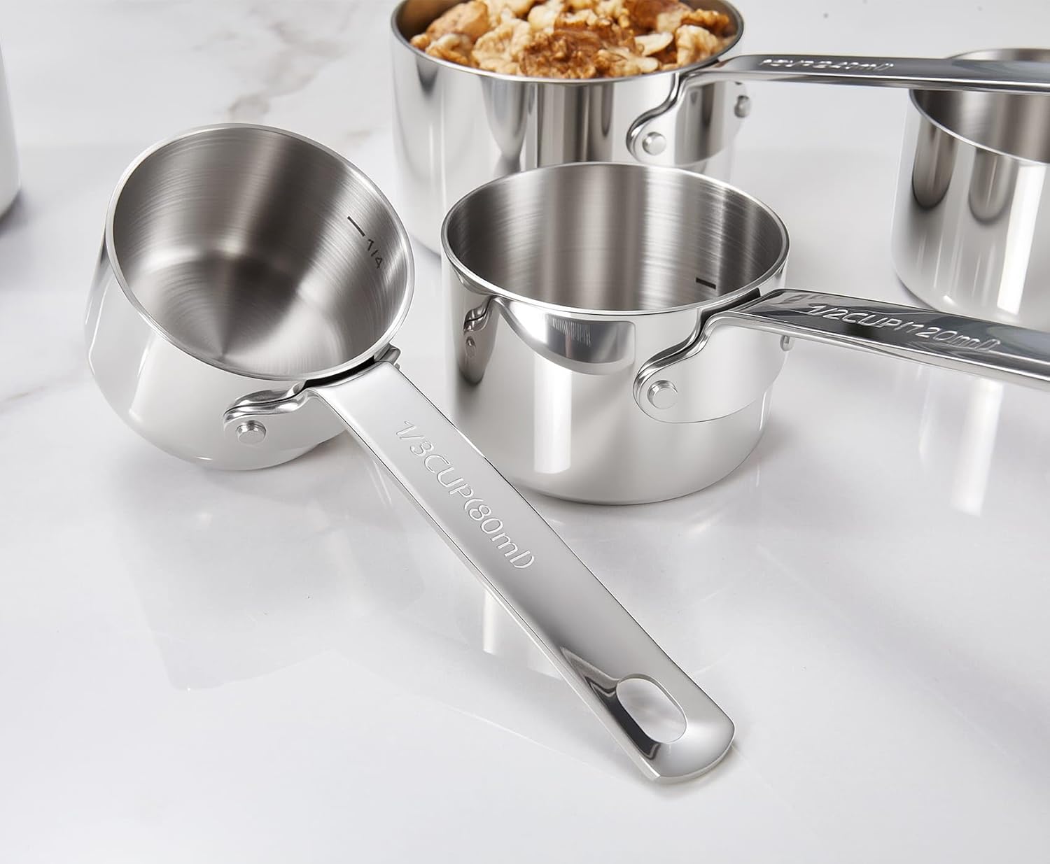 KEAWELL Premium 5-Piece Measuring Cups Set –1/4, 1/3, 1/2, 2/3, and 1 cup-18/10 Stainless Steel - Durable, Stackable, Dishwasher Safe – Nesting Design for Baking & Cooking (Silver, 5PC Measuring Cups)