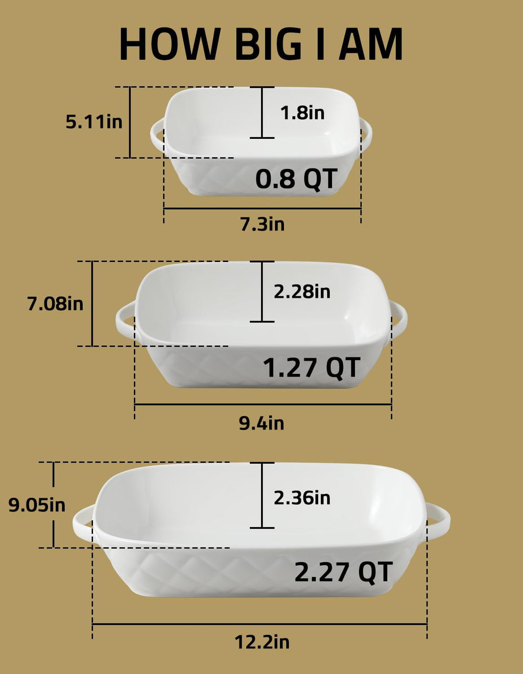 Sweejar Casserole Dishes for Oven, Baking Dish Set of 3,Ceramic Bakeware Set, Rectangular Baking Pan for Cooking,Kitchen,Banquet,12.2x9.2x2.5 Inches (White)