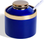 HAOTOP 8 oz Sugar Bowl with Lid and Spoon, Simple Ceramic Sugar Jar Sugar Dispenser Sugar Container Coffee Bar Accessories, Modern Kitchen Countertop Canisters, Navy