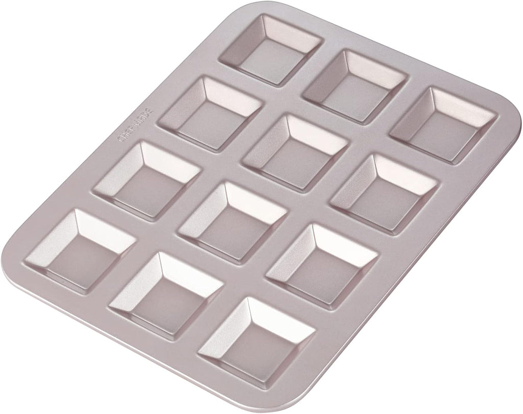 CHEFMADE Financier Cake Pan, 12-Cavity Non-Stick Square Muffin Pan Biscuits Cookies Bakeware for Oven Baking (Champagne Gold