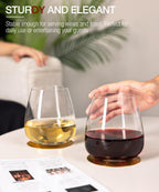 LUNA & MANTHA Stemless Wine Glasses Set of 4(17oz),Hand Blown Crystal for Red & White Wine, Ideal for Daily Use & Special Occasions,|Perfect Gifts for Men, Women