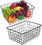 LeleCAT Wire Baskets with Handles Wire Storage Organizer Bin Baskets, Pantry, Closets, Bedrooms - Set of 2（Black）