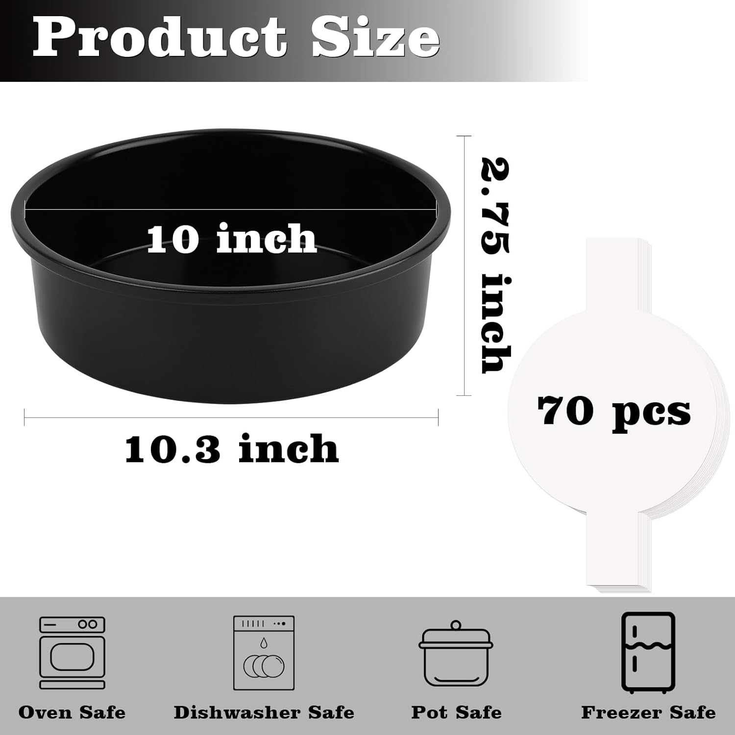 HUAKENER 10 Inch Cake Pan - Set of 2 Round Cake Pans with 70 Pieces Parchment Paper, Non-stick Cake Baking Pans, Dishwasher Safe