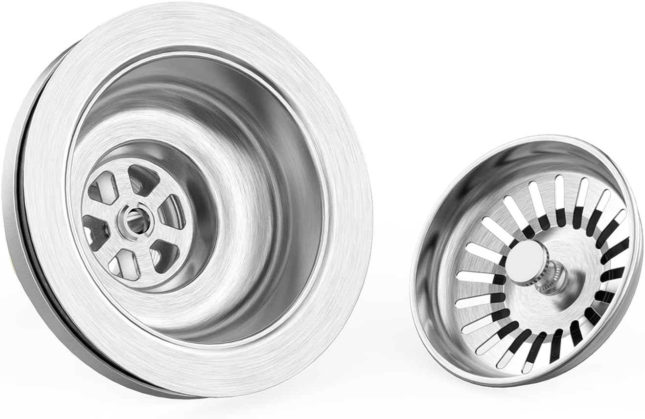 KONE Sink Drain Assembly, Kitchen Sink Drain Strainer Kit with Removable Strainer Basket Stopper, Universal fit USA Home/Commercial 3-1/2 Inch Standard Sink Drain Hole (Stainless Steel)