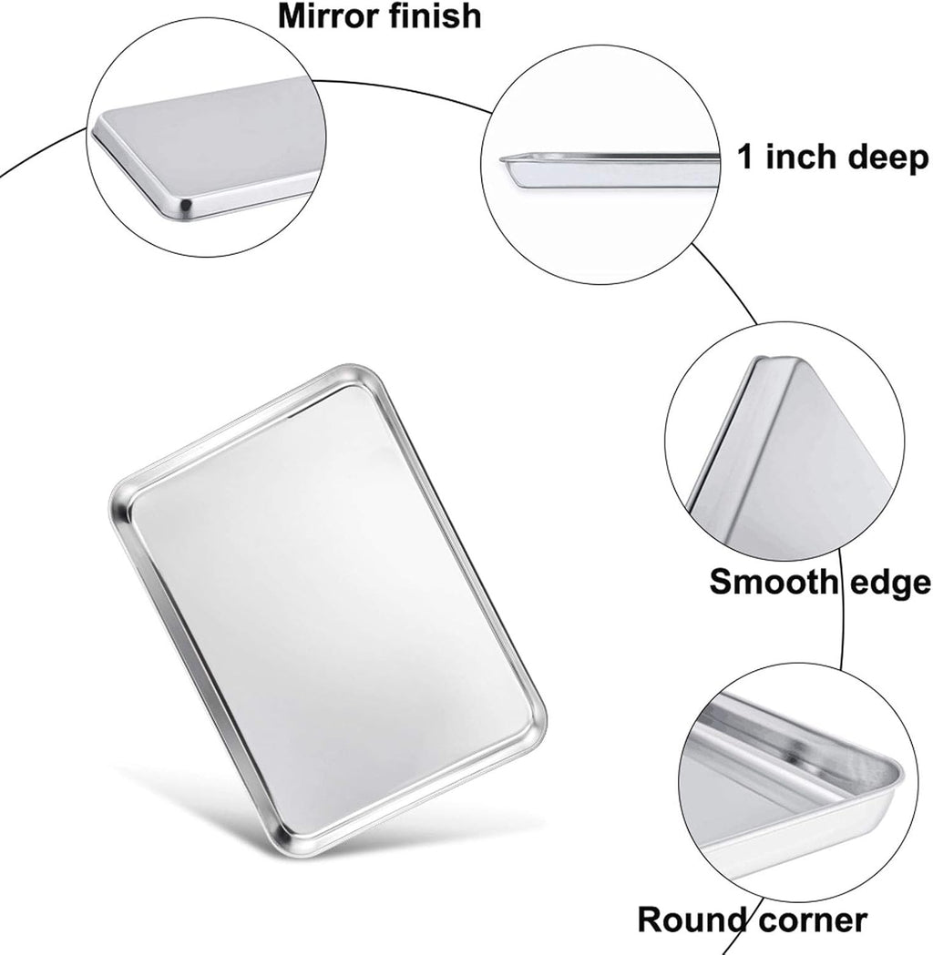 TeamFar Baking Pan with Rack Set of 4, 12.5’’ x 9.5’’ Stainless Steel Toaster Oven Baking Pan with Cooling Rack, Healthy & Non Toxic, Easy Clean& Mirror Finish, Dishwasher Safe - (2 Pans + 2 Racks)