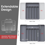 Aujen Silverware Organizer - Expandable Kitchen Drawer Organizer, Adjustable Utensil Organizer, Cutlery Tray for Forks, Knives, Multipurpose Kitchen Organizers and Storage Solution, Grey, Large