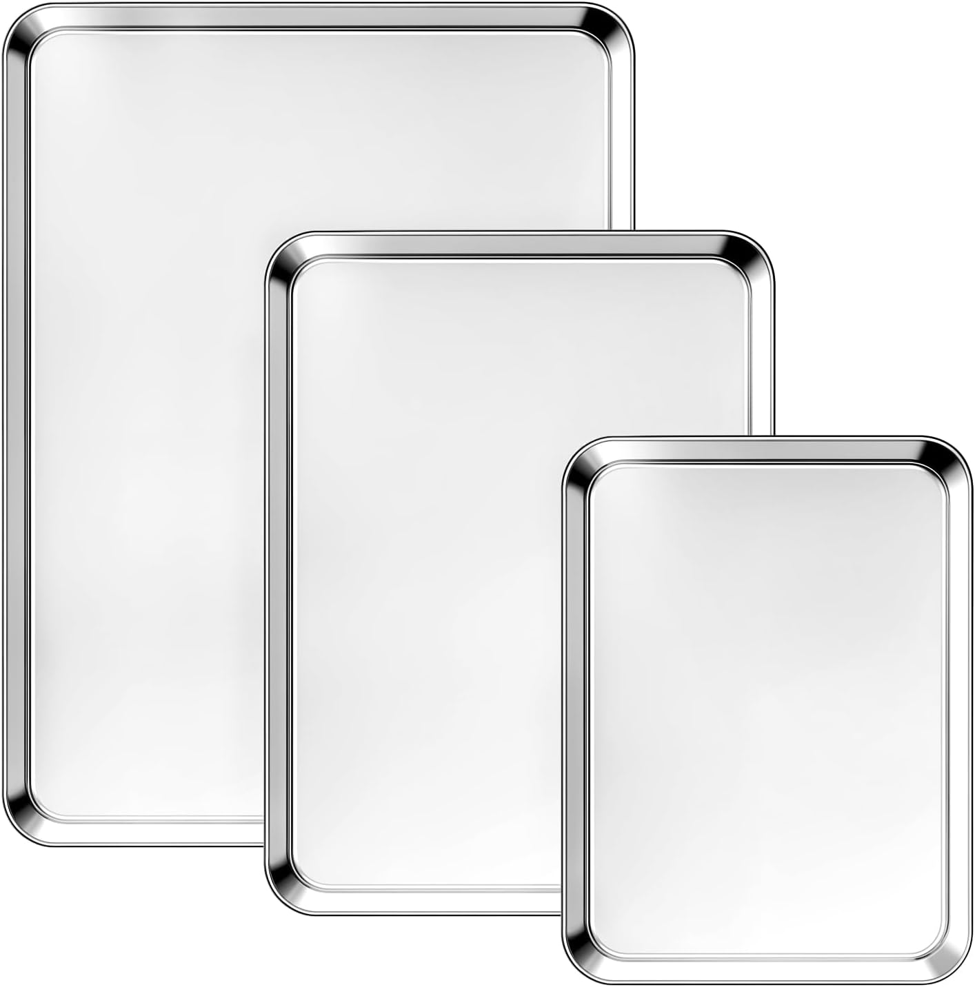 Ohtomber Stainless Steel Baking Sheet Pan Set, 3 Pack Cookie Sheets for Baking, Heavy Duty Stainless Steel Cookware Set, Oven Cookie Tray for Roasting, 9/12/16 Inch