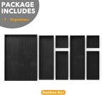 SpaceAid 7-Piece Bamboo Drawer Organizer Storage Boxes Set, Wood Tray Junk Drawer Organizers Multi-Use Divider Bins for Kitchen, Bathroom, Office Desk and Makeup Organization (7 Pack, Black)