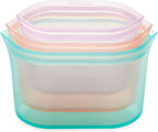 Zip Top Reusable Food Storage Bags | 3 Dish Set [Teal/Peach/Lavender] - Small, Medium, Large | Silicone Meal Prep Container | Microwave, Dishwasher and Freezer Safe | Made in the USA