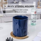 KOOV Kitchen Utensil Holder, Large Ceramic Utensil Crock, Deep and Stable, Containers for Household or Kitchen Use (Aegean)
