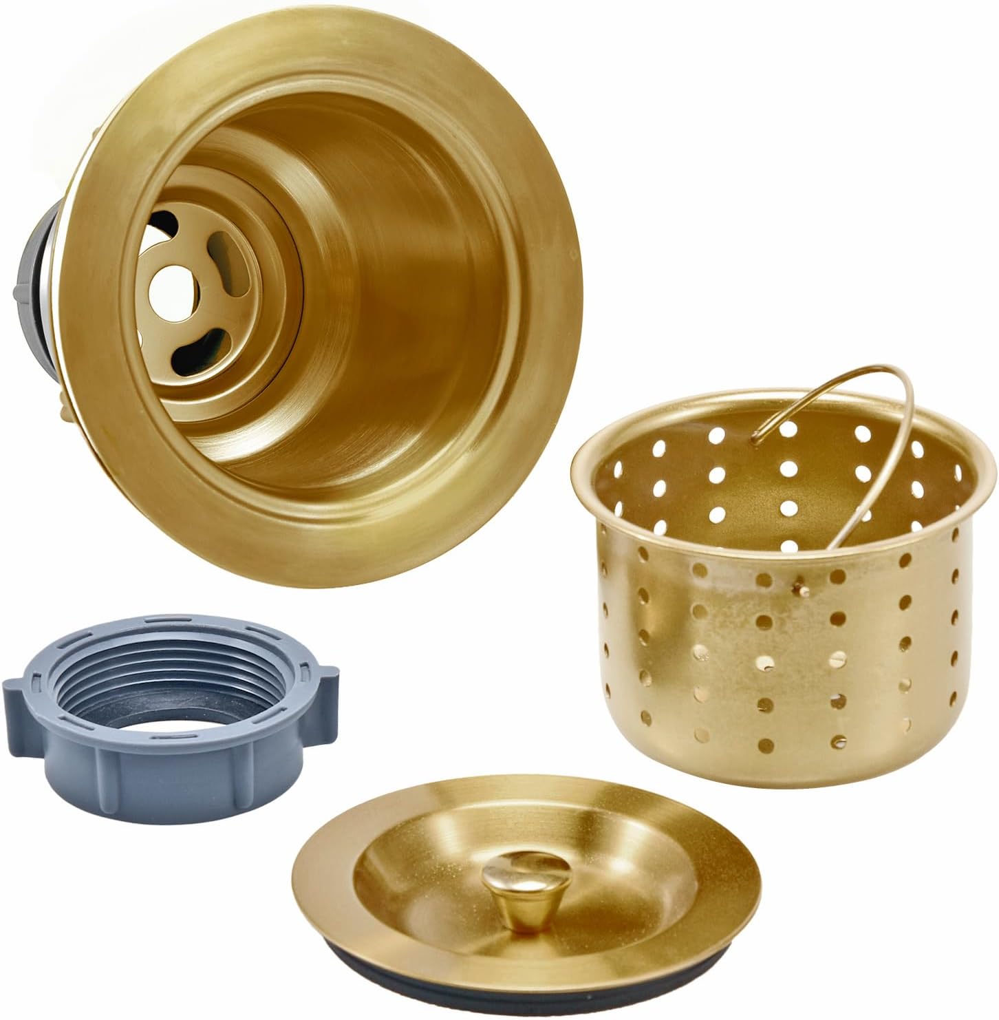 KONE 3-1/2 Inch Gold Sink Drain, Durable Stainless Steel Brass Kitchen Sink Drain Assembly Kit with Sink Strainer Waste Basket/Strainer Assembly/Sealing Lid for Standard Kitchen Sink