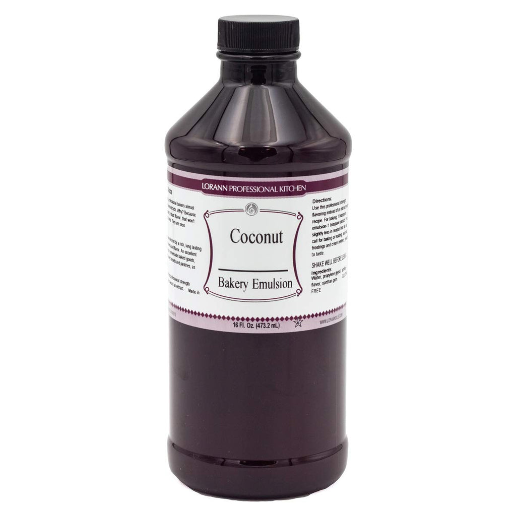 LorAnn Oils Coconut Bakery Emulsion: True Essence, Ideal for Boosting Fruit Tones in Cakes, Cookies & Desserts, Gluten-Free, Keto-Friendly, Extract Substitute Essential for Your Kitchen, 16 Oz